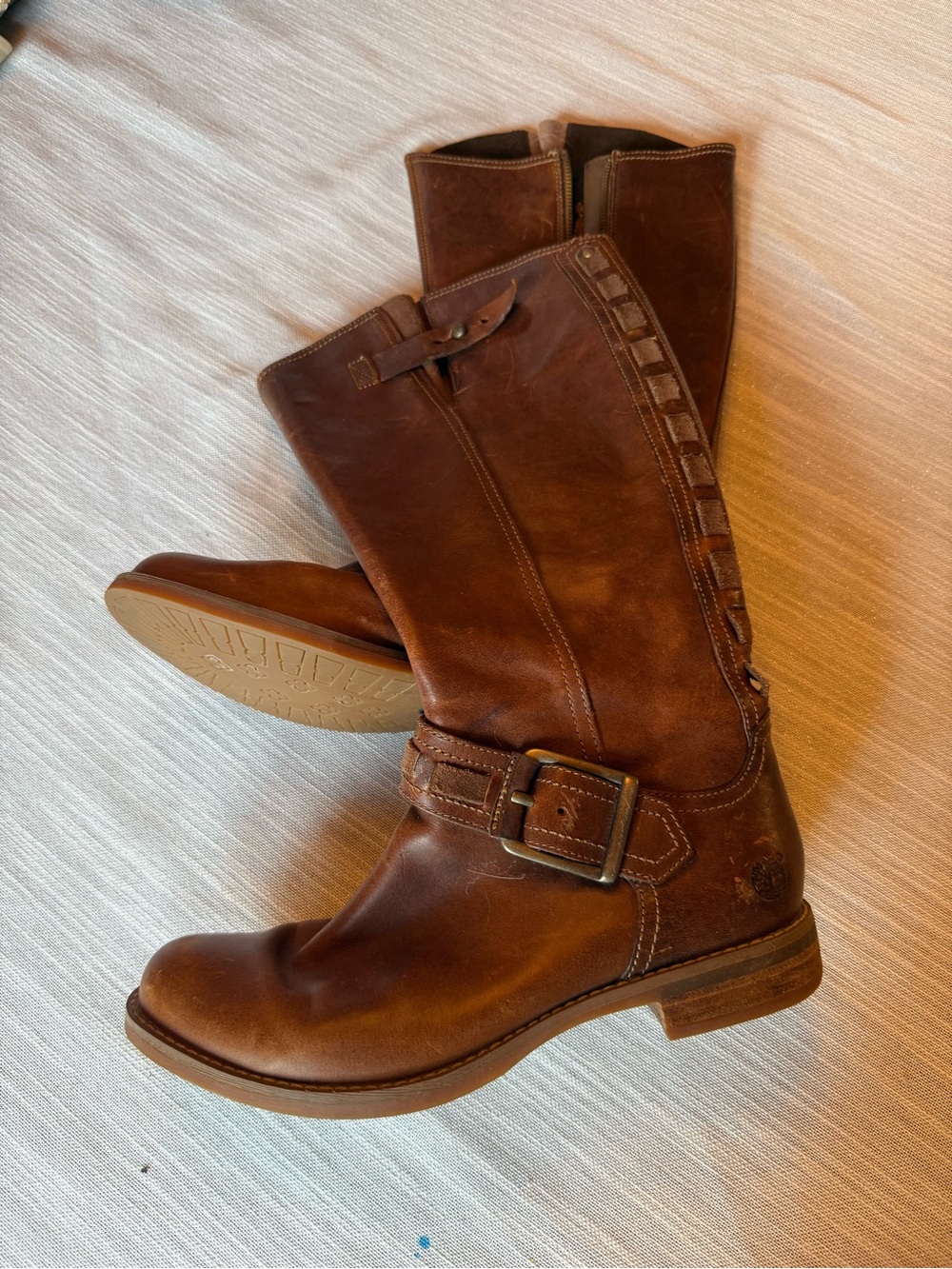 Timberland Brown Leather Zip-Up Mid-Calf Boots